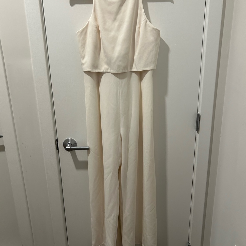 Jill Stuart Cream Layered Jumpsuit with Wide-Leg Cut